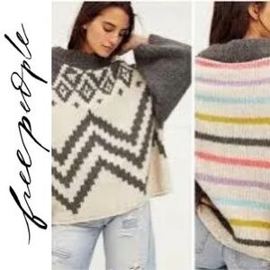 Free People Nordic Rainbow Striped Wool, Alpaca Blend Oversized Sweater SM
